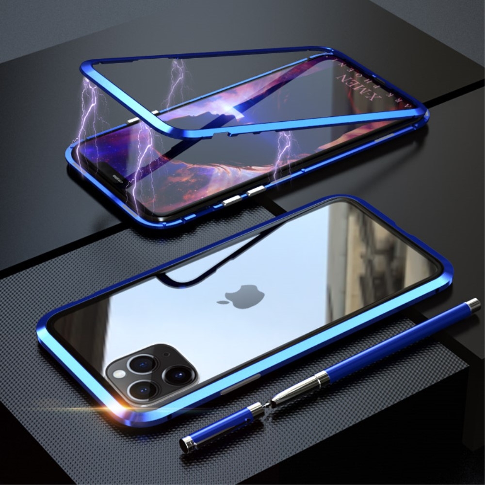 Image of iPhone 11 Pro Max Magnetische Alu Schutzhülle mit Panzer Glas Backcover (Magnet-Technologie) - Dunkelblau bei Apfelkiste.ch