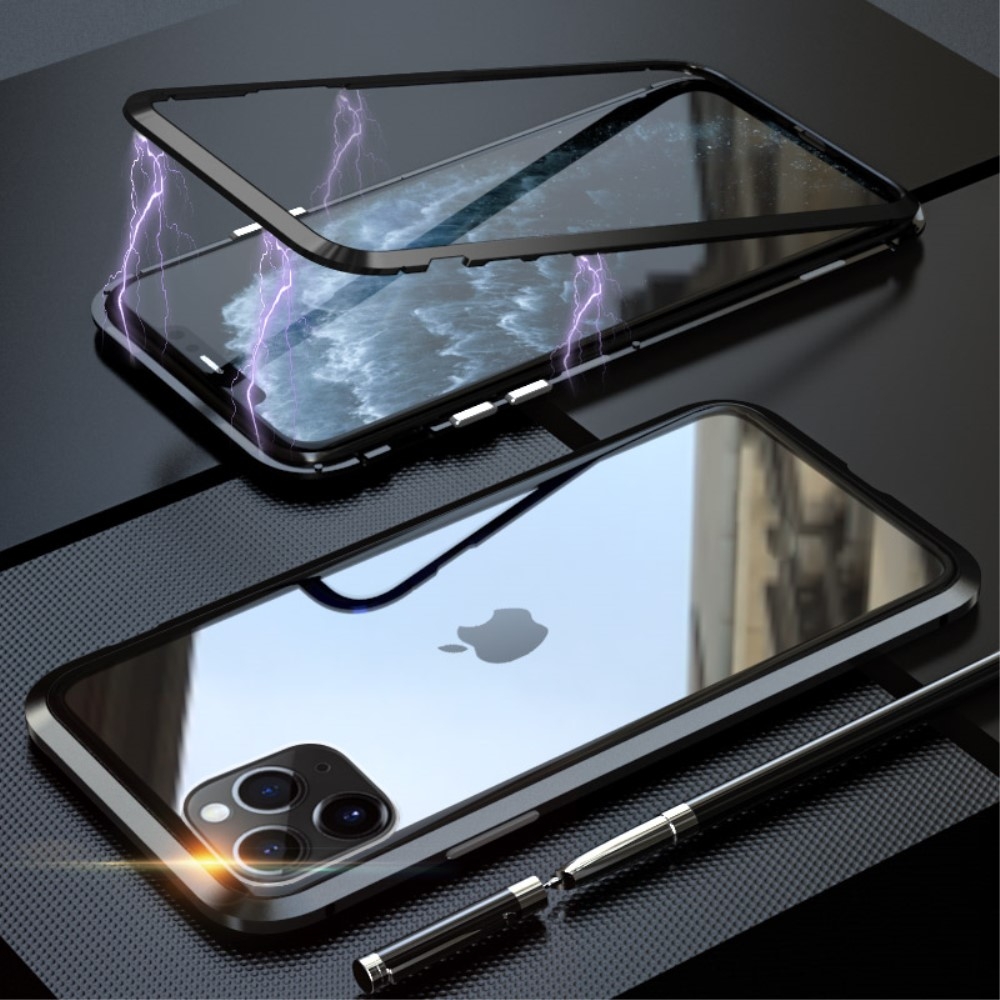 Image of iPhone 11 Pro Max Magnetische Alu Schutzhülle mit Panzer Glas Backcover (Magnet-Technologie) - Schwarz bei Apfelkiste.ch