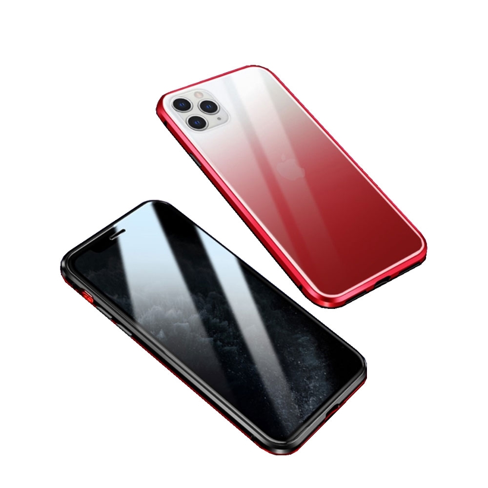 Image of iPhone 11 Pro Max Magnetische Alu Schutzhülle mit Panzer Glas Backcover + Privacy Displayschutz (Magnet-Technologie) - Schwarz / Rot bei Apfelkiste.ch