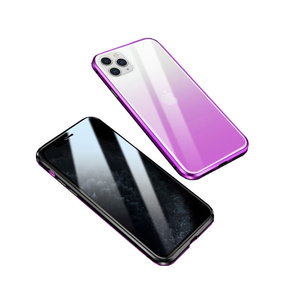 Image of iPhone 11 Pro Max Magnetische Alu Schutzhülle mit Panzer Glas Backcover + Privacy Displayschutz (Magnet-Technologie) - Schwarz / Violett bei Apfelkiste.ch