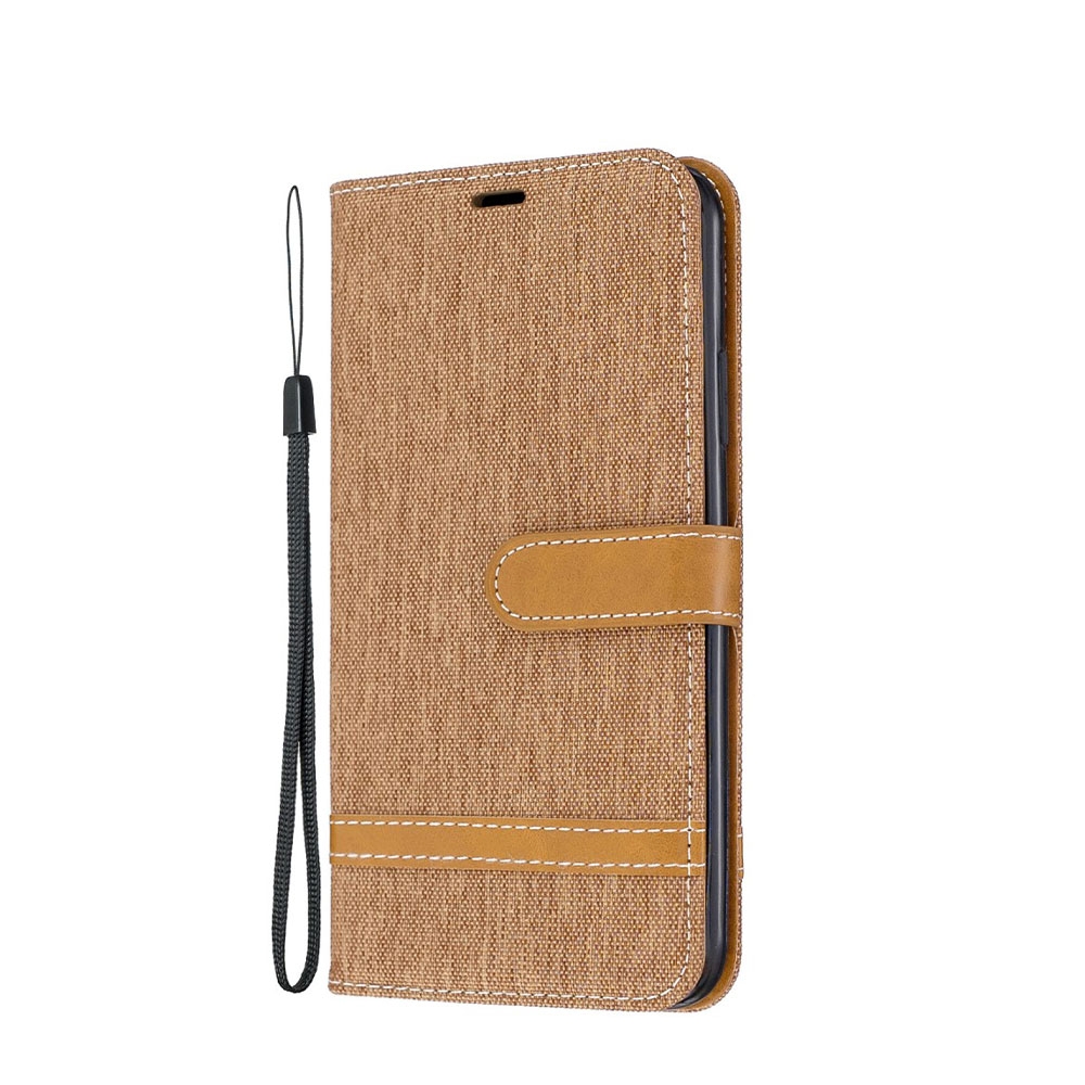 Image of iPhone 11 Pro Max Stoff Tasche im Jeans Look mit Kartenfach + Magnetverschluss - Braun bei Apfelkiste.ch