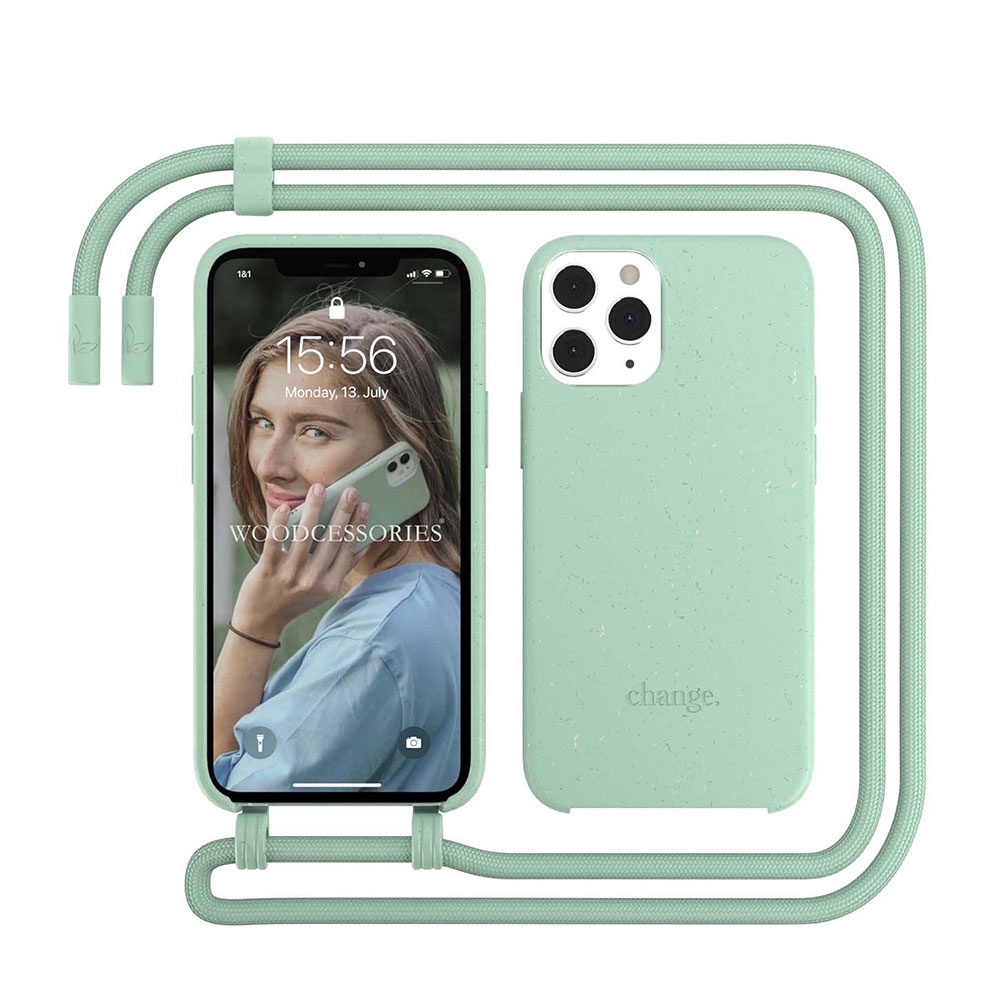 Image of Woodcessories - iPhone 11 Pro Max Change Necklace BioCase Antimikrobielle Hülle Vegan Biologisch Abbaubar + Handykette (CHA021) - Mint Green (Grün) bei Apfelkiste.ch