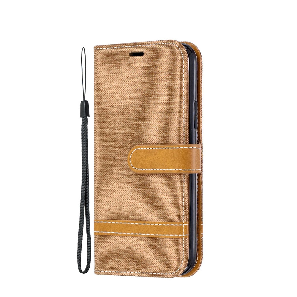 Image of iPhone 11 Pro Stoff Tasche im Jeans Look mit Kartenfach + Magnetverschluss - Braun bei Apfelkiste.ch