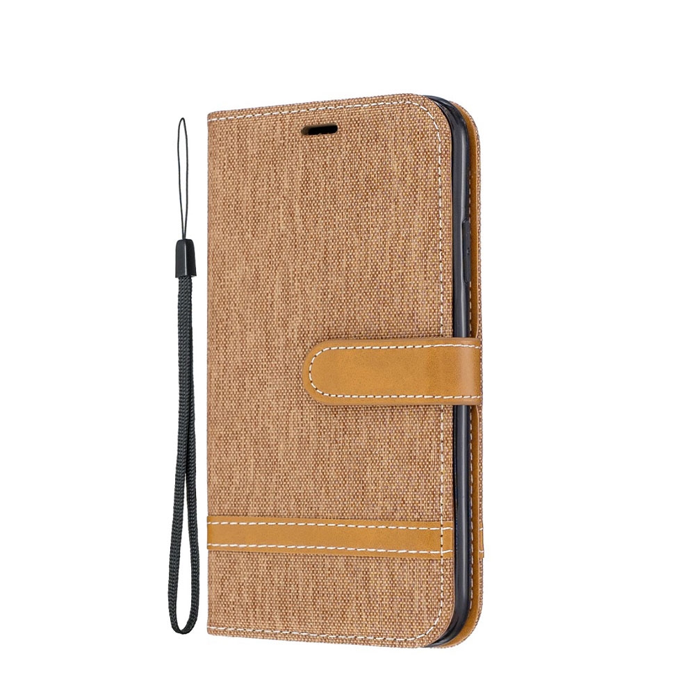 Image of iPhone 11 Stoff Tasche im Jeans Look mit Kartenfach + Magnetverschluss - Braun bei Apfelkiste.ch