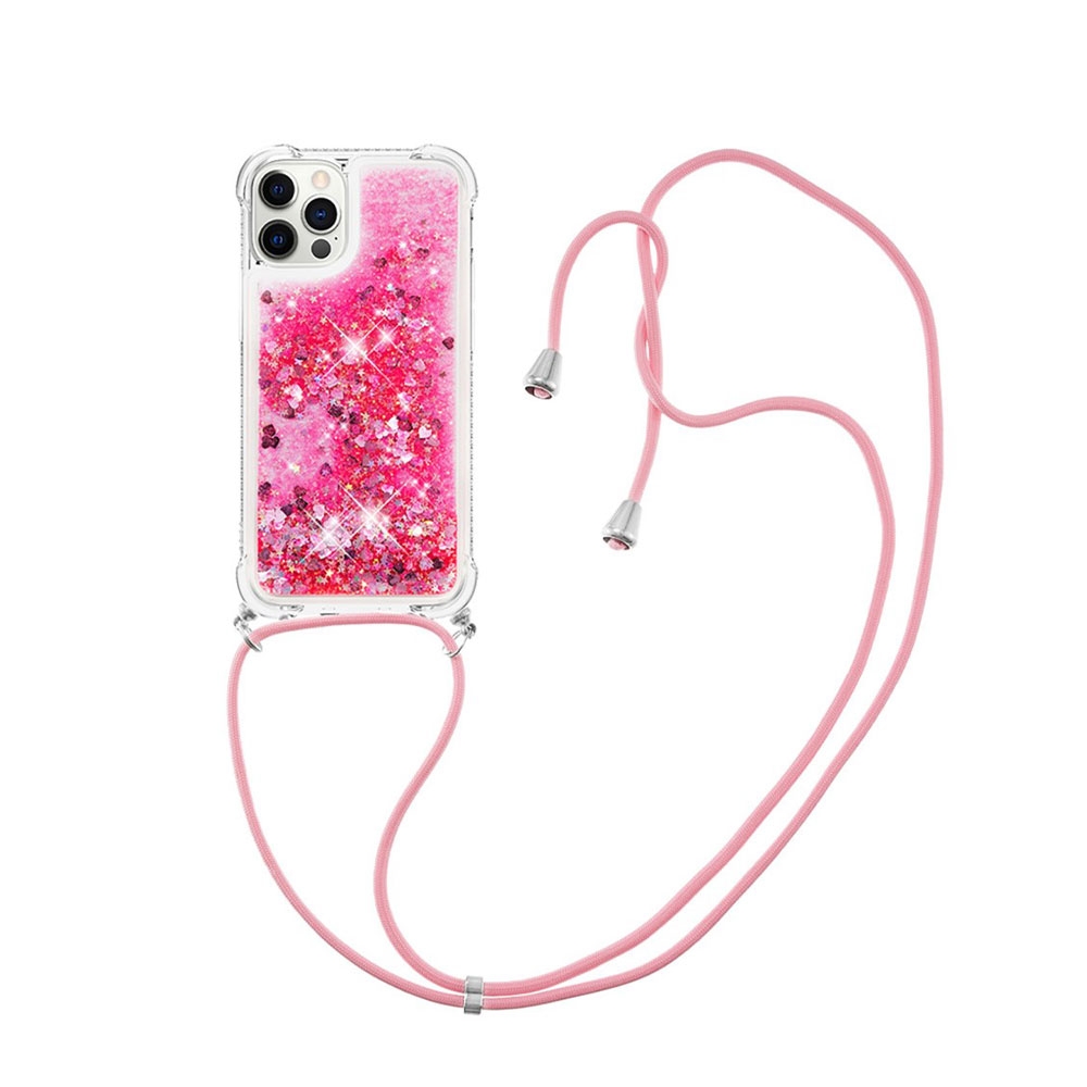 Image of iPhone 12 Pro Max Necklace Gummi Hülle Liquid Glitzer + Handykette (130cm) - Pink bei Apfelkiste.ch