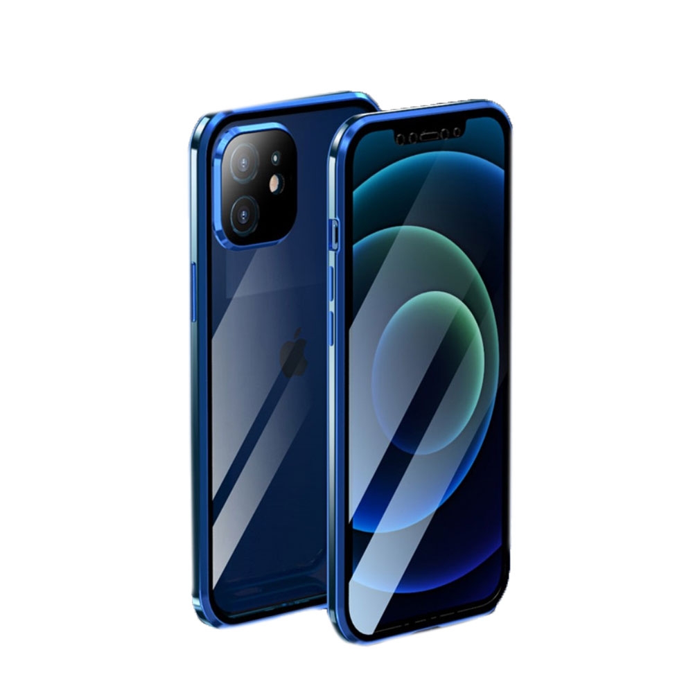 Image of iPhone 12 Magnetische Alu Schutzhülle mit Panzer Glas Backcover + Display- / Kameraschutz (Magnet-Technologie) - Blau bei Apfelkiste.ch