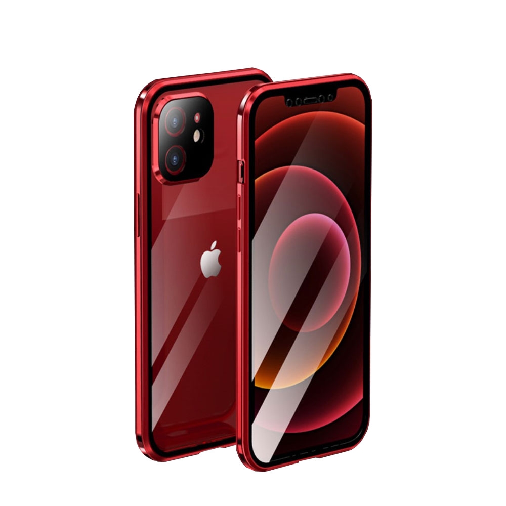 Image of iPhone 12 Magnetische Alu Schutzhülle mit Panzer Glas Backcover + Display- / Kameraschutz (Magnet-Technologie) - Rot bei Apfelkiste.ch