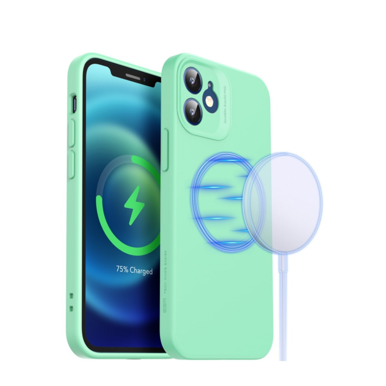Image of ESR - iPhone 12 MagSafe Silikon Case Hülle + Kameraschutz - Grün bei Apfelkiste.ch