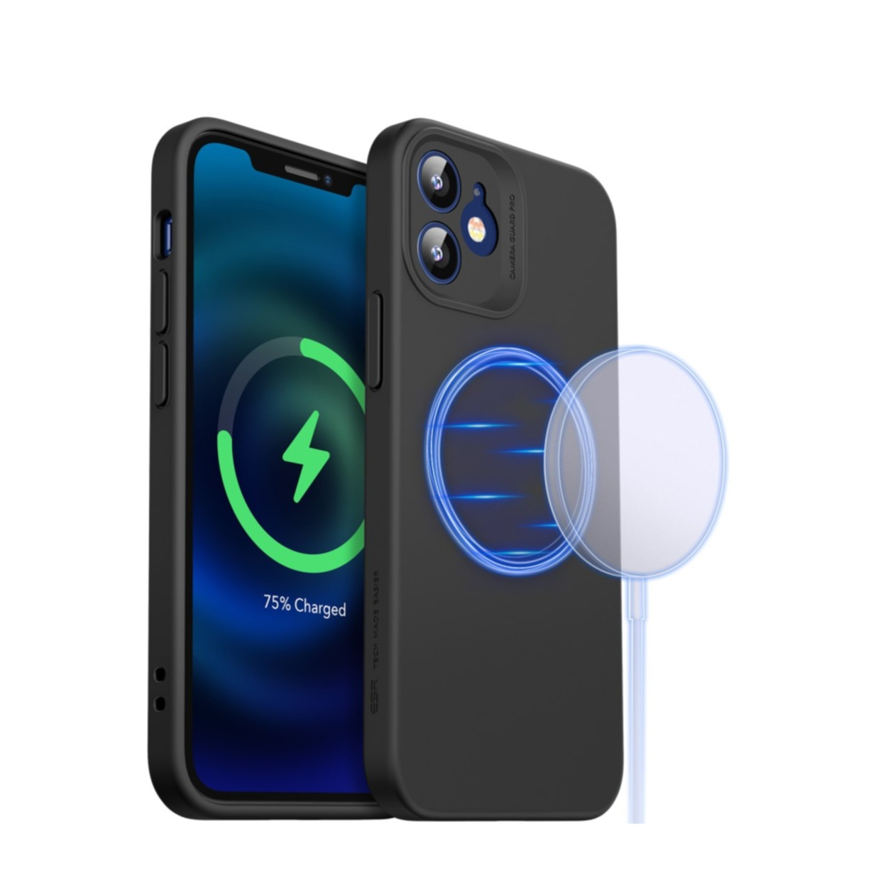 Image of ESR - iPhone 12 MagSafe Silikon Case Hülle + Kameraschutz - Schwarz bei Apfelkiste.ch