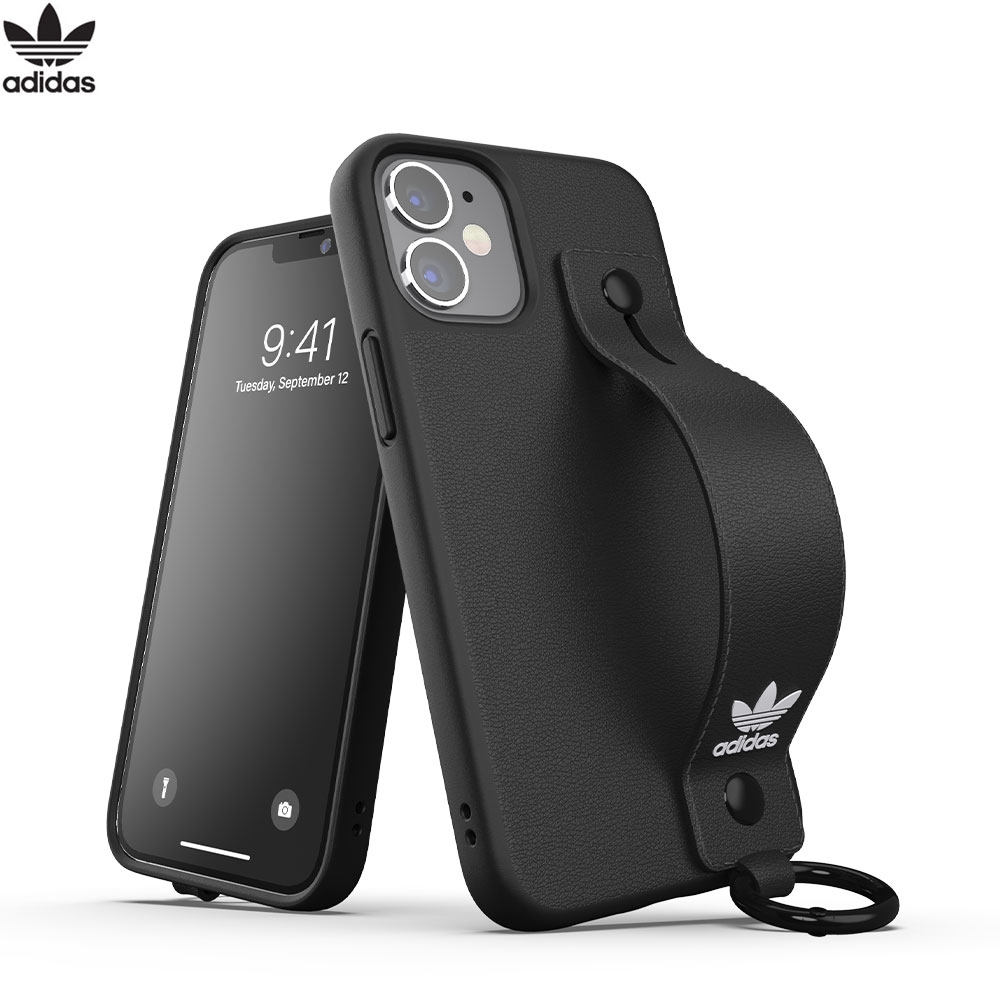 iPhone 12 Mini Leder Hülle Hand Strap Grip Case - Schwarz