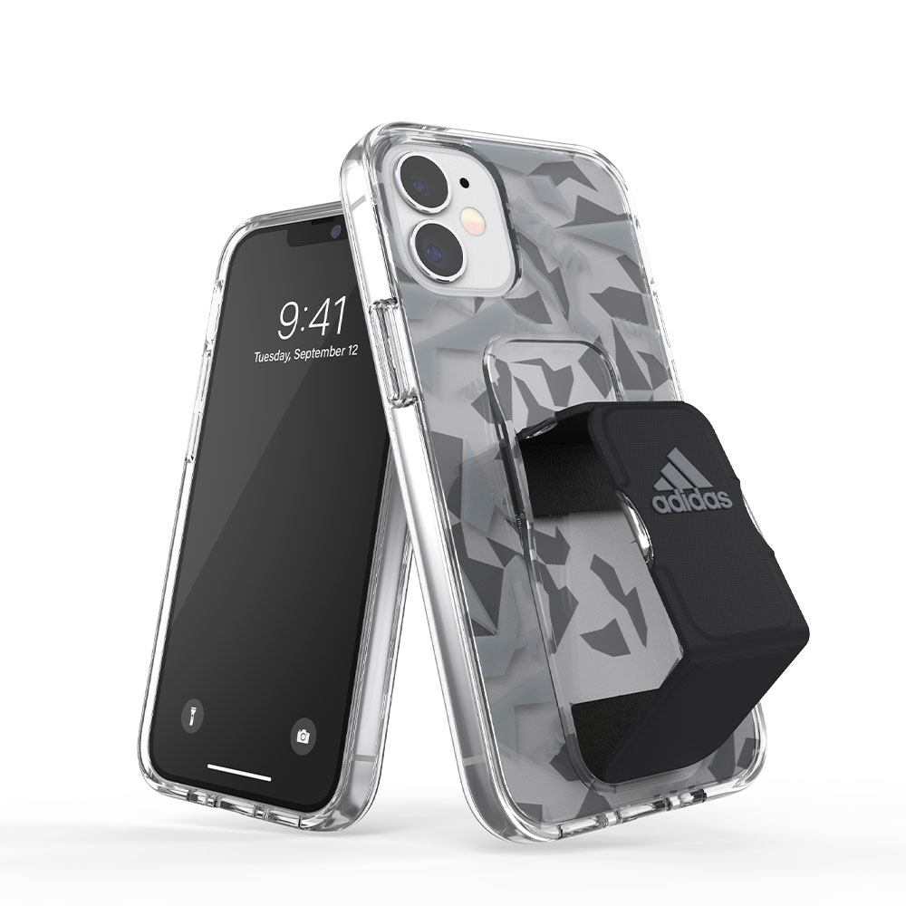 Image of adidas Sports - iPhone 12 Mini PU Hülle Clear Grip Case (42445) - Grau / Schwarz bei Apfelkiste.ch