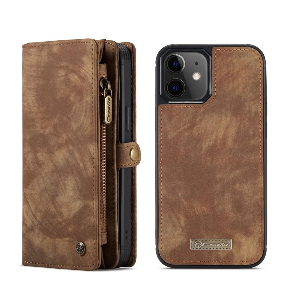 Image of Caseme - iPhone 12 Mini 2in1 Echtleder Tasche + Magnet Hardcase Karten Etui - Hellbraun bei Apfelkiste.ch