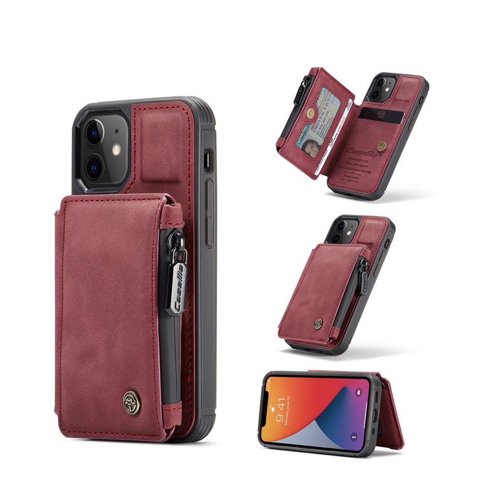 Image of Caseme - iPhone 12 Mini Leder Schutzhülle mit Münzbeutel + 3 Kartenfächern - Rot bei Apfelkiste.ch