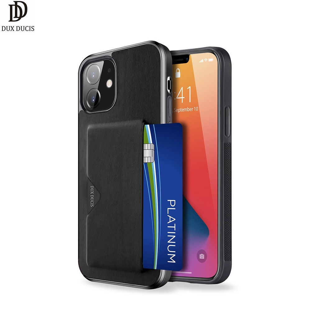 iPhone 12 Mini Leder Hülle Back Case mit Kartenfach - Schwarz