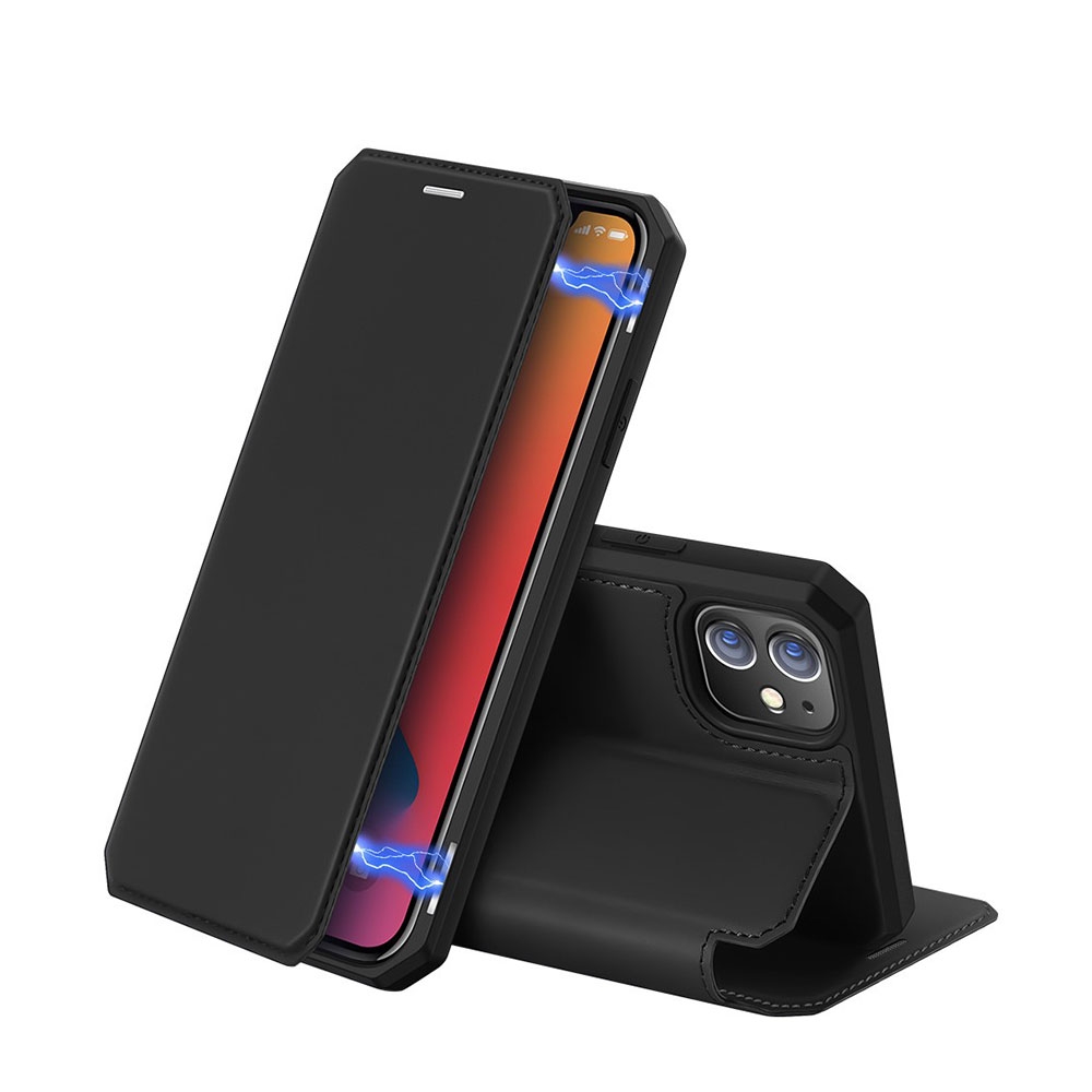 Image of Dux Ducis - iPhone 12 Mini Magnet Flip Wallet Cover Leder Tasche - Schwarz bei Apfelkiste.ch
