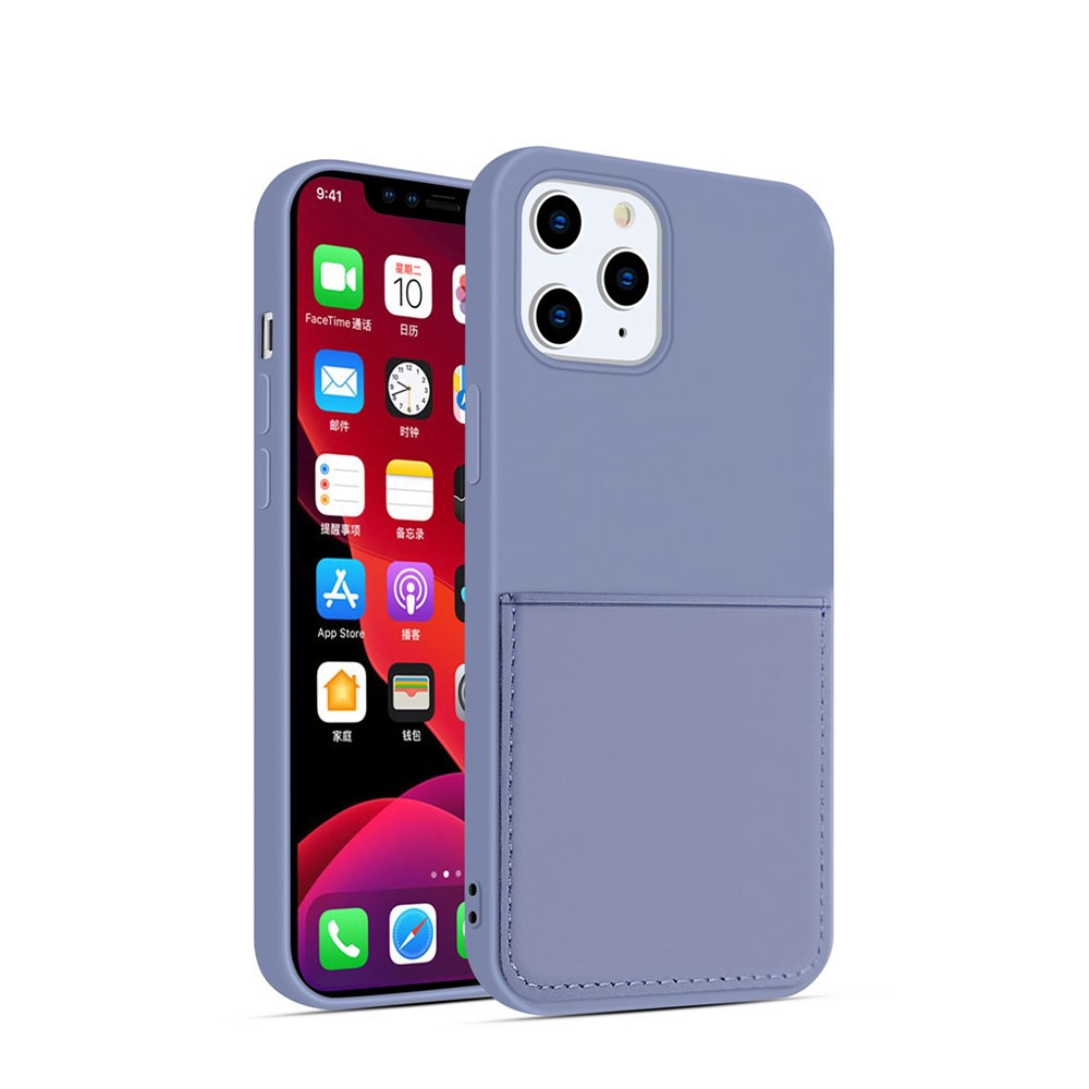 Image of iPhone 12 Mini Gummi Case Hülle mit Leder Kartenfach - Blaugrau bei Apfelkiste.ch