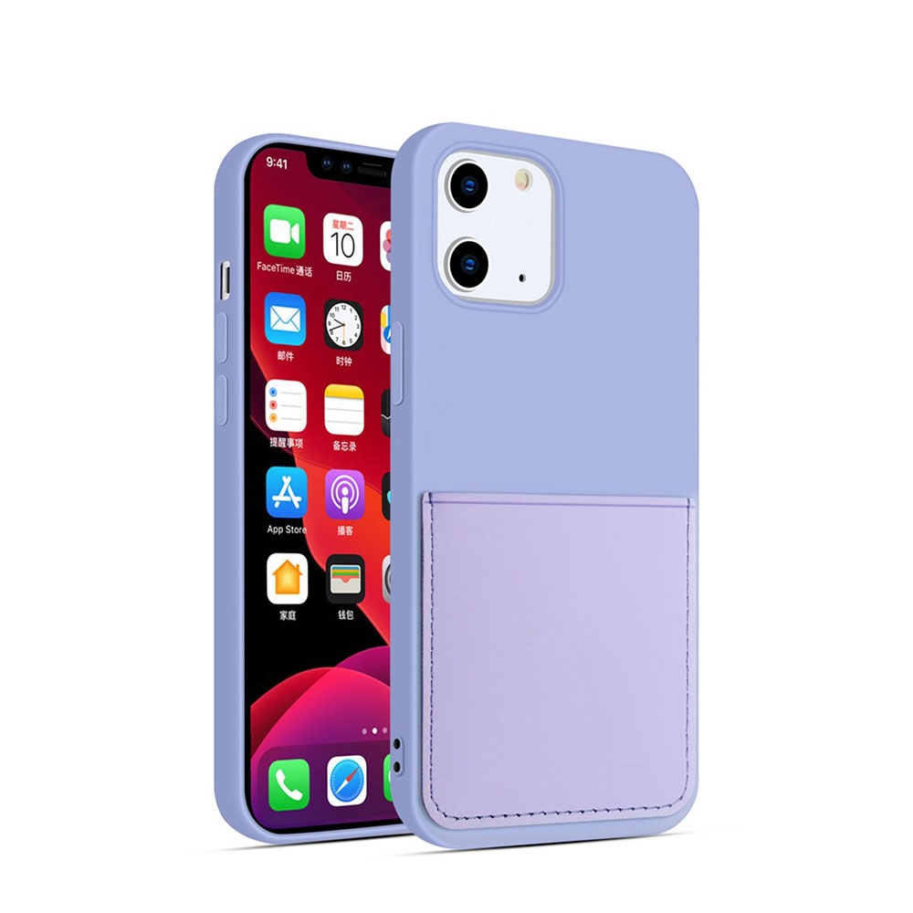 Image of iPhone 12 Mini Gummi Case Hülle mit Leder Kartenfach - Lila bei Apfelkiste.ch