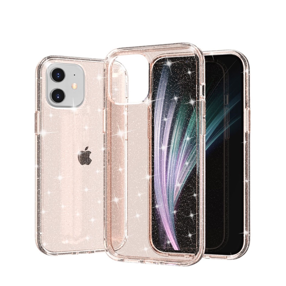 Image of iPhone 12 Mini Hybrid Hardcase Schutzhülle im Glitzer Design - Gold / Transparent bei Apfelkiste.ch