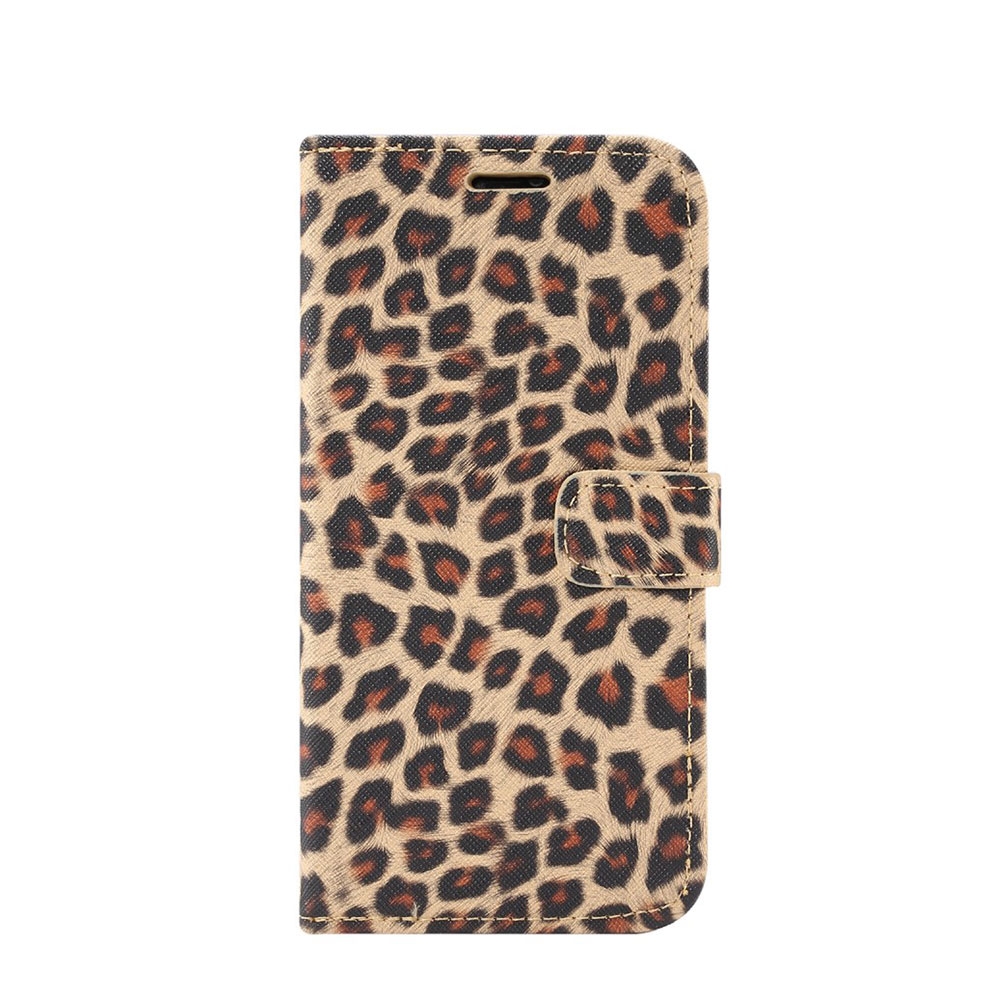 iPhone 12 Mini Leder Flipcase Hülle Leopard - Braun