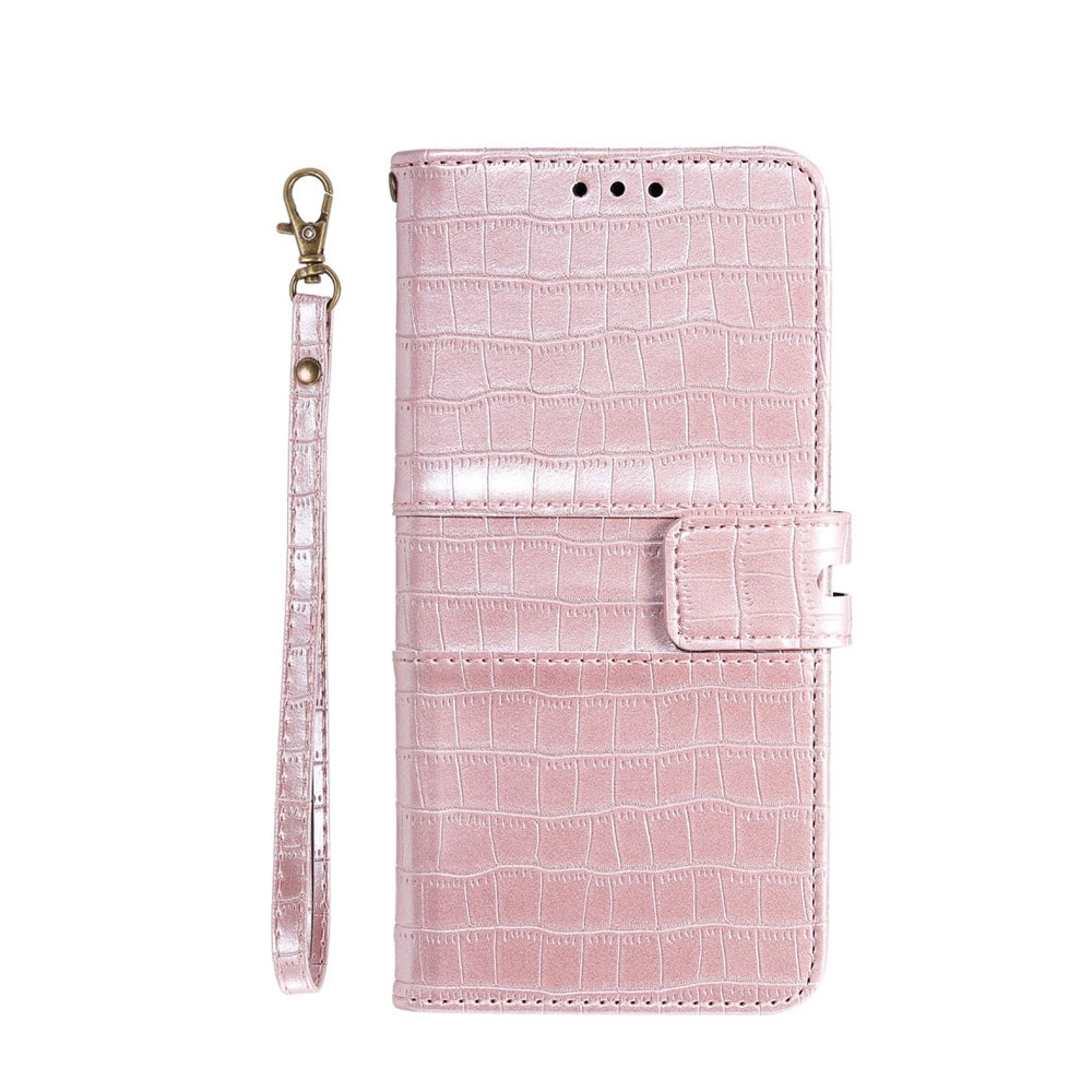 Image of iPhone 12 Mini Leder Tasche im Kroko Look mit Kartenfach + Magnetverschluss - Roségold bei Apfelkiste.ch