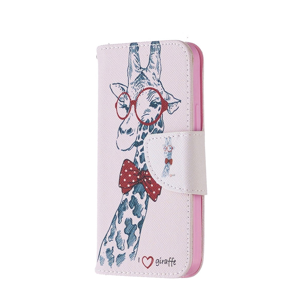 Image of iPhone 12 Mini Leder Tasche mit Kartenfächern - Coole Giraffe bei Apfelkiste.ch