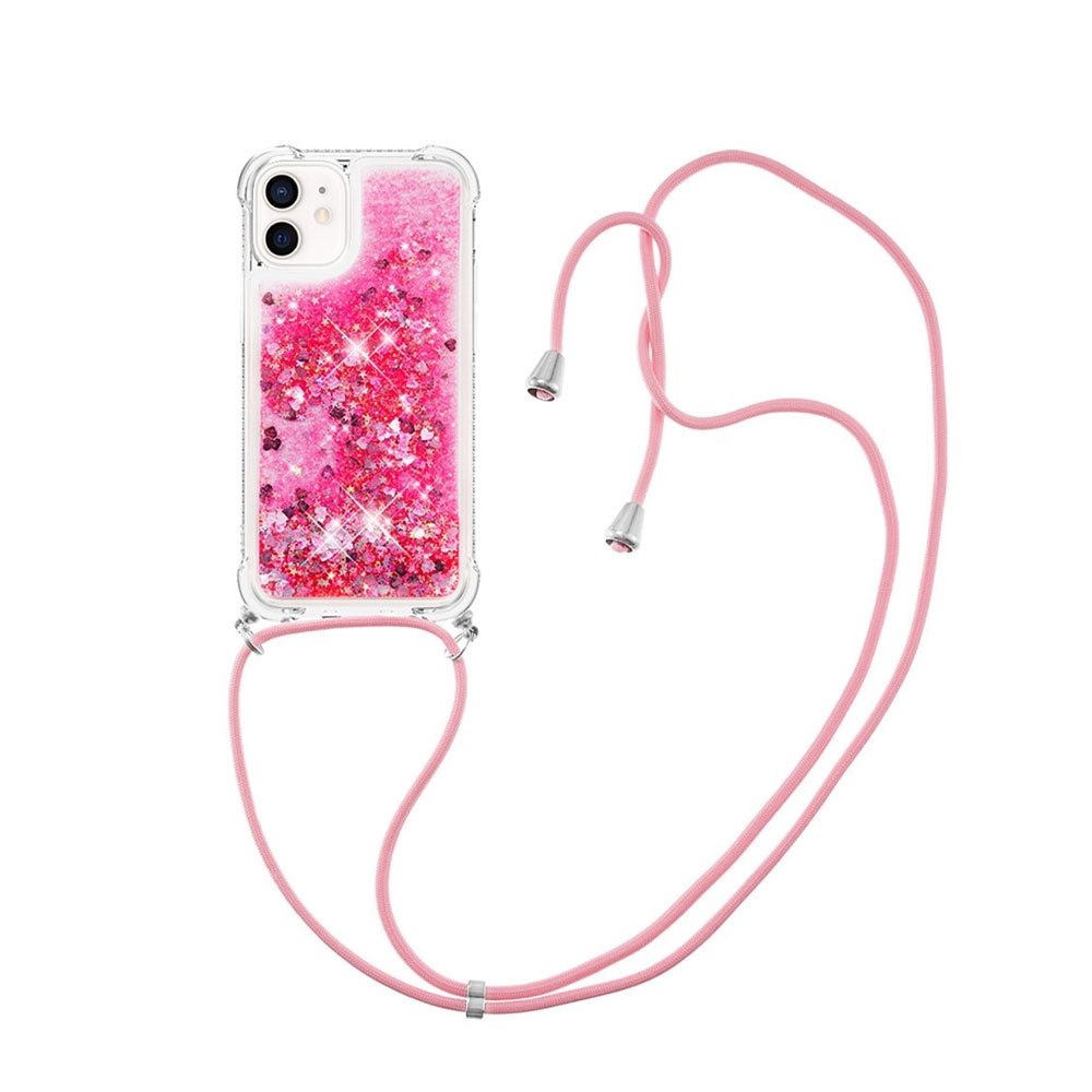 Image of iPhone 12 Mini Necklace Gummi Hülle Liquid Glitzer + Handykette (130cm) - Pink bei Apfelkiste.ch
