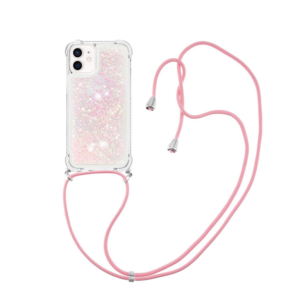 Image of iPhone 12 Mini Necklace Gummi Hülle Liquid Glitzer + Handykette (130cm) - Rosa bei Apfelkiste.ch