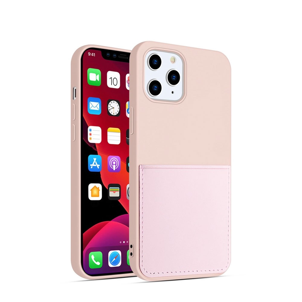 Image of iPhone 12 Mini Gummi Case Hülle mit Leder Kartenfach - Rosa bei Apfelkiste.ch