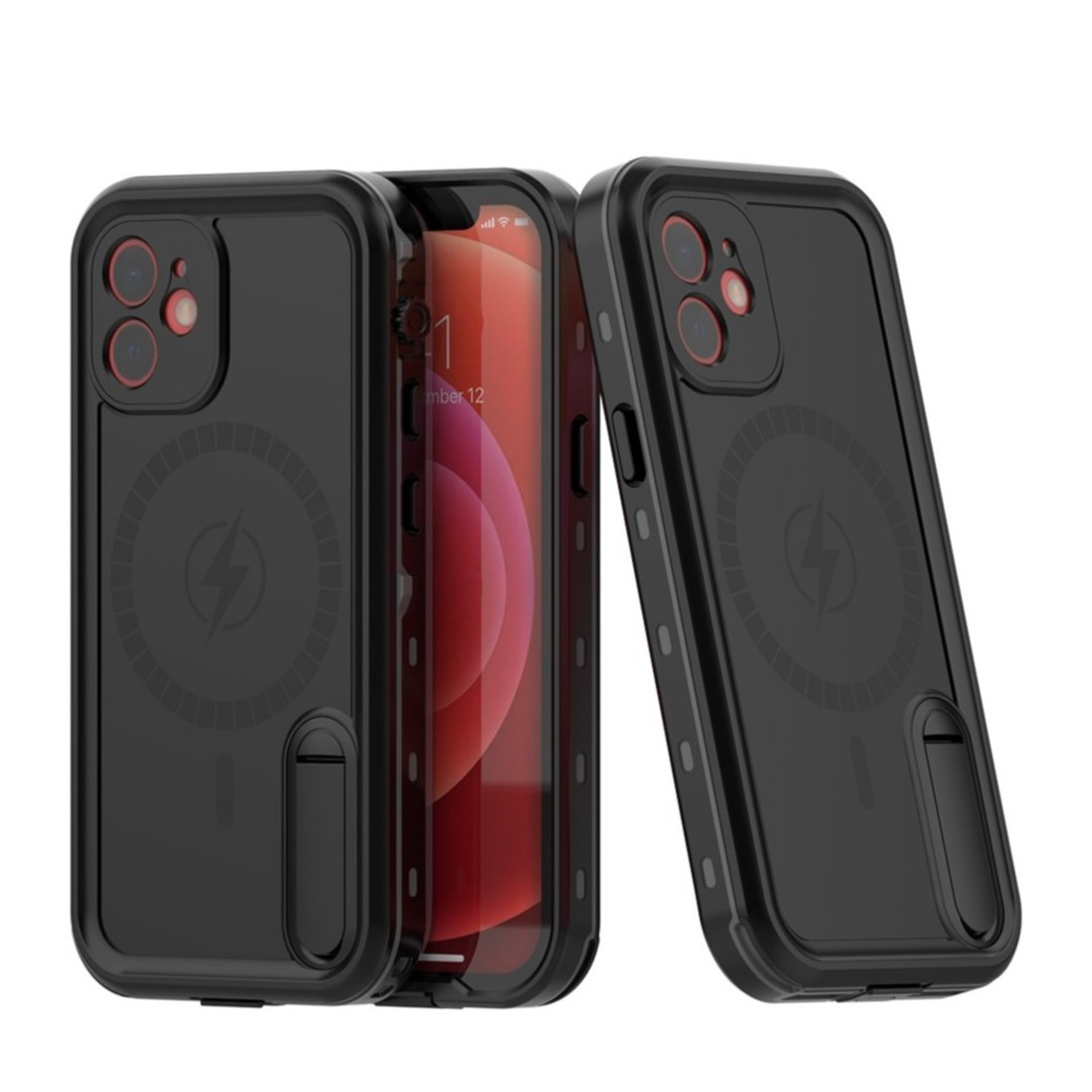 Image of Redpepper - iPhone 12 Mini Wasserfeste MagSafe Outdoor Schutz Hülle mit Aufsteller (IP68) - Schwarz bei Apfelkiste.ch