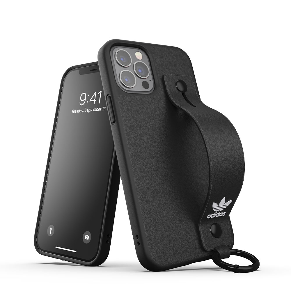 Image of adidas Originals - iPhone 12 / iPhone 12 Pro Leder Hülle Hand Strap Grip Case (42394) - Schwarz bei Apfelkiste.ch