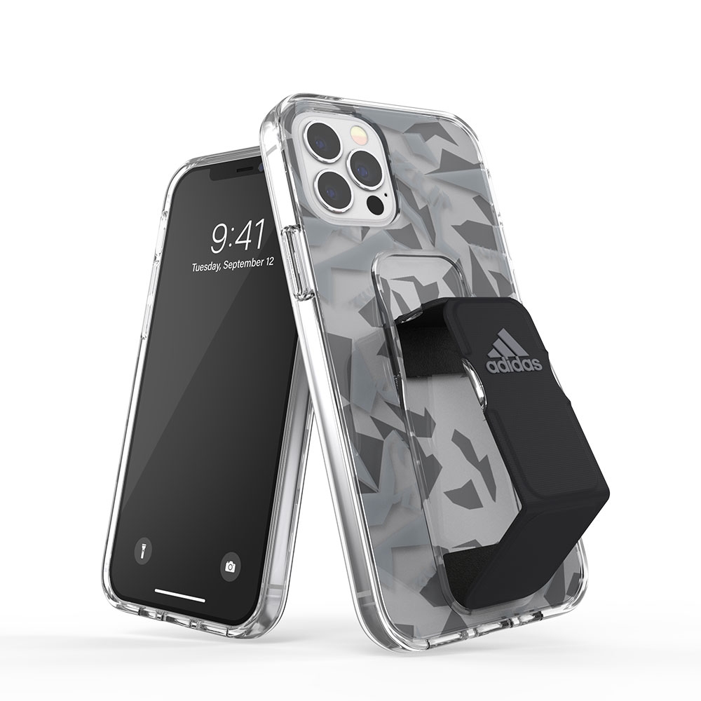 Image of adidas Sports - iPhone 12 / iPhone 12 Pro PU Hülle Clear Grip Case (42446) - Grau / Schwarz bei Apfelkiste.ch