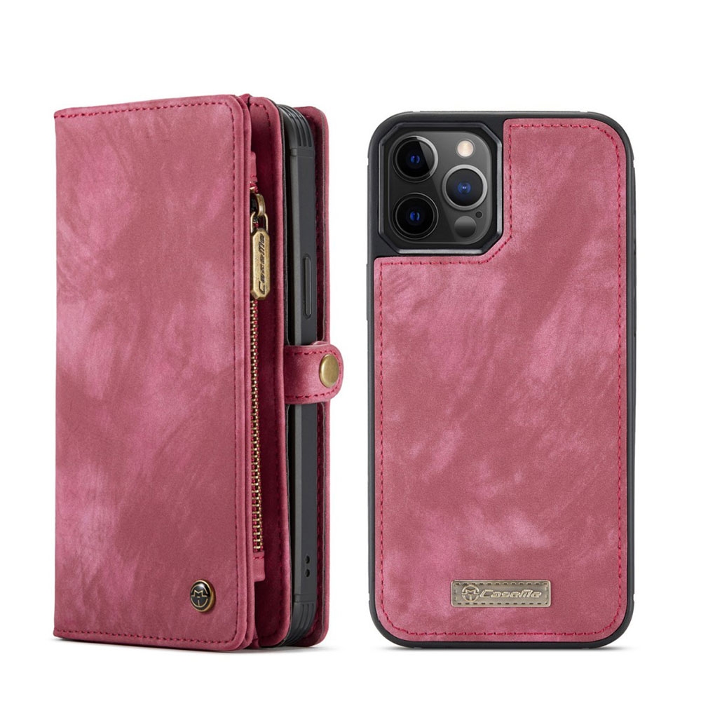Image of Caseme - iPhone 12 / iPhone 12 Pro 2in1 Echtleder Tasche + Magnet Hardcase Karten Etui - Rot bei Apfelkiste.ch