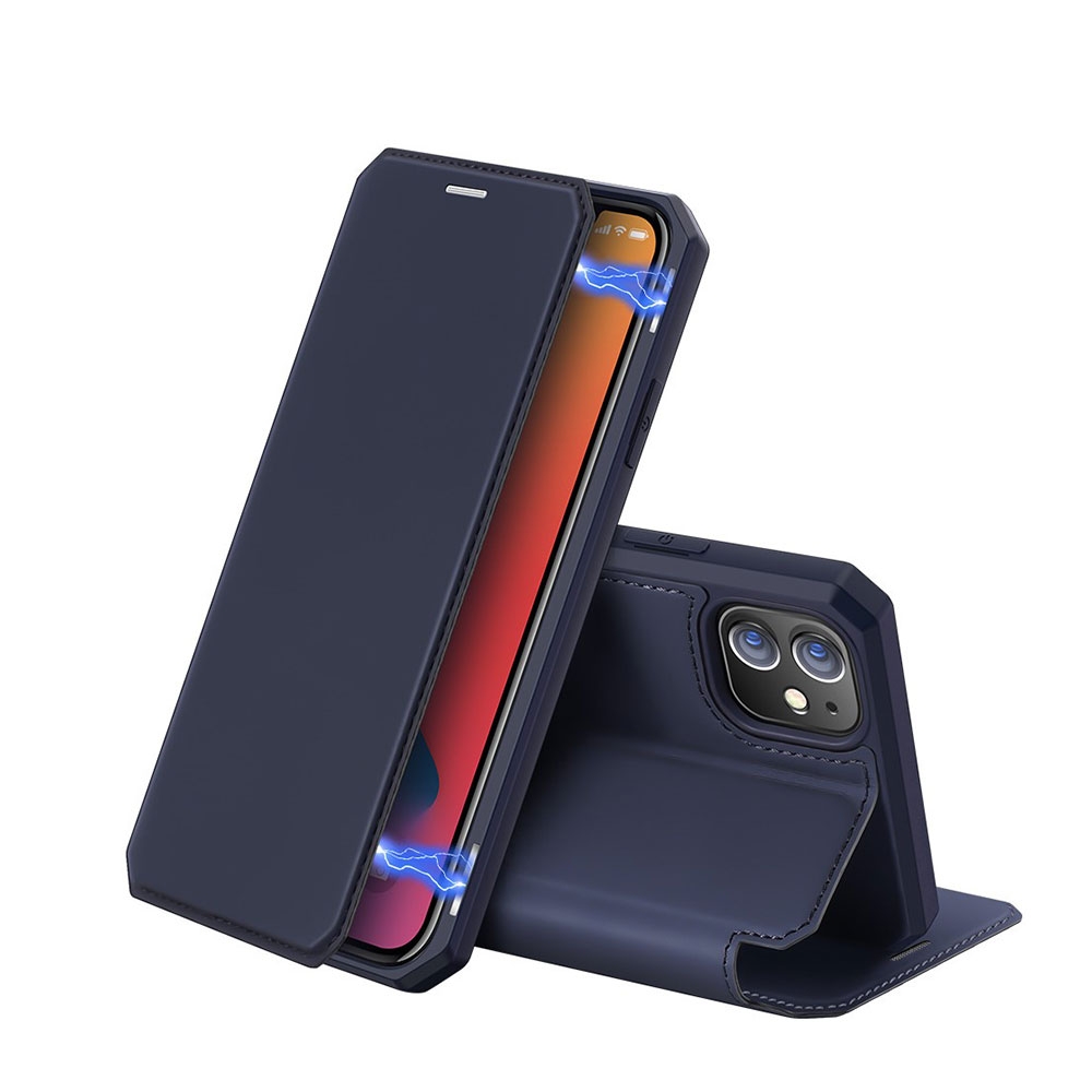 Image of Dux Ducis - iPhone 12 / iPhone 12 Pro Magnet Flip Wallet Cover Leder Tasche - Dunkelblau bei Apfelkiste.ch