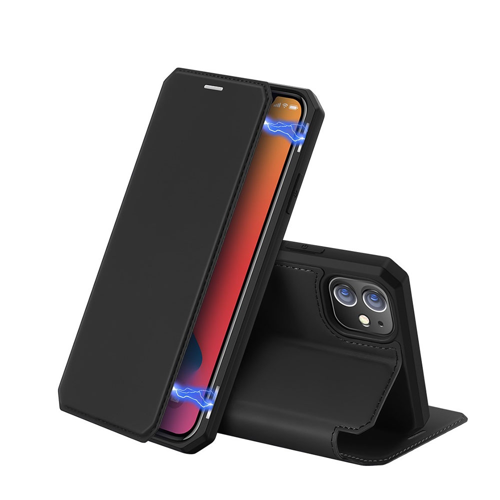 Image of Dux Ducis - iPhone 12 / iPhone 12 Pro Magnet Flip Wallet Cover Leder Tasche - Schwarz bei Apfelkiste.ch