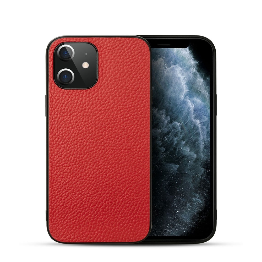 Image of iPhone 12 / iPhone 12 Pro Echtleder Hardcase Hülle Litchi Look - Rot bei Apfelkiste.ch
