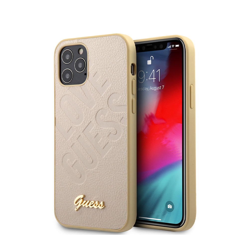 Image of Guess - iPhone 12 / iPhone 12 Pro Hardcase Hülle Iridescent Love Script (GUHCP12MPUILGLG) - Gold bei Apfelkiste.ch
