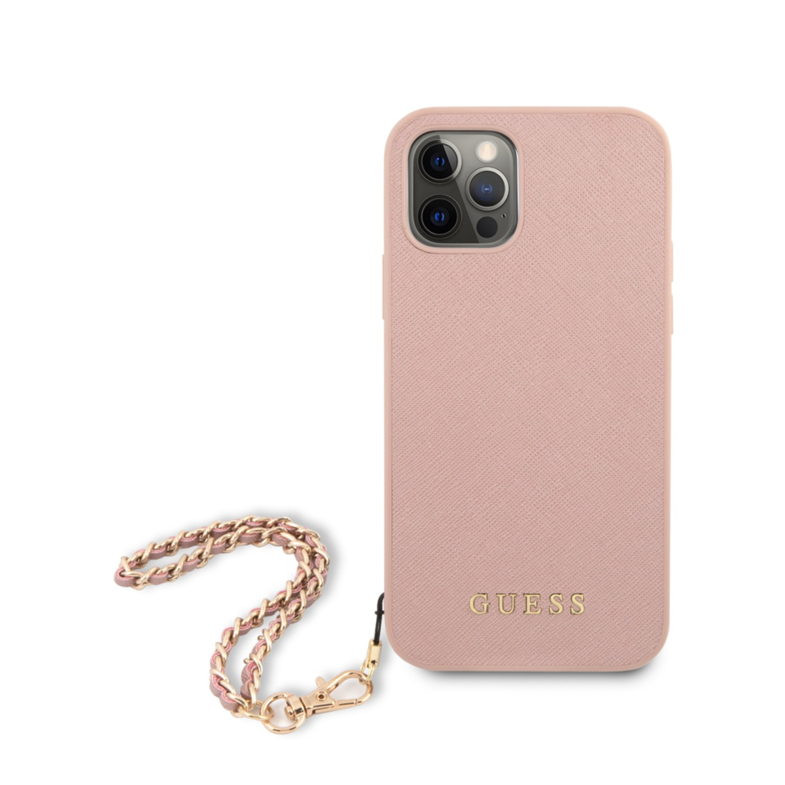 Image of Guess - iPhone 12 / iPhone 12 Pro Leder Saffiano Hardcase Hülle Chain + Trageschlaufe (GUHCP12MSASGPI) - Rosa bei Apfelkiste.ch