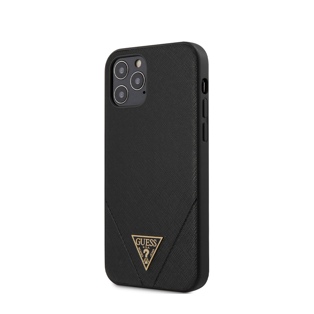 Image of Guess - iPhone 12 / iPhone 12 Pro Leder Saffiano Hardcase Hülle V Stitch (GUHCP12MVSATMLBK) - Schwarz bei Apfelkiste.ch