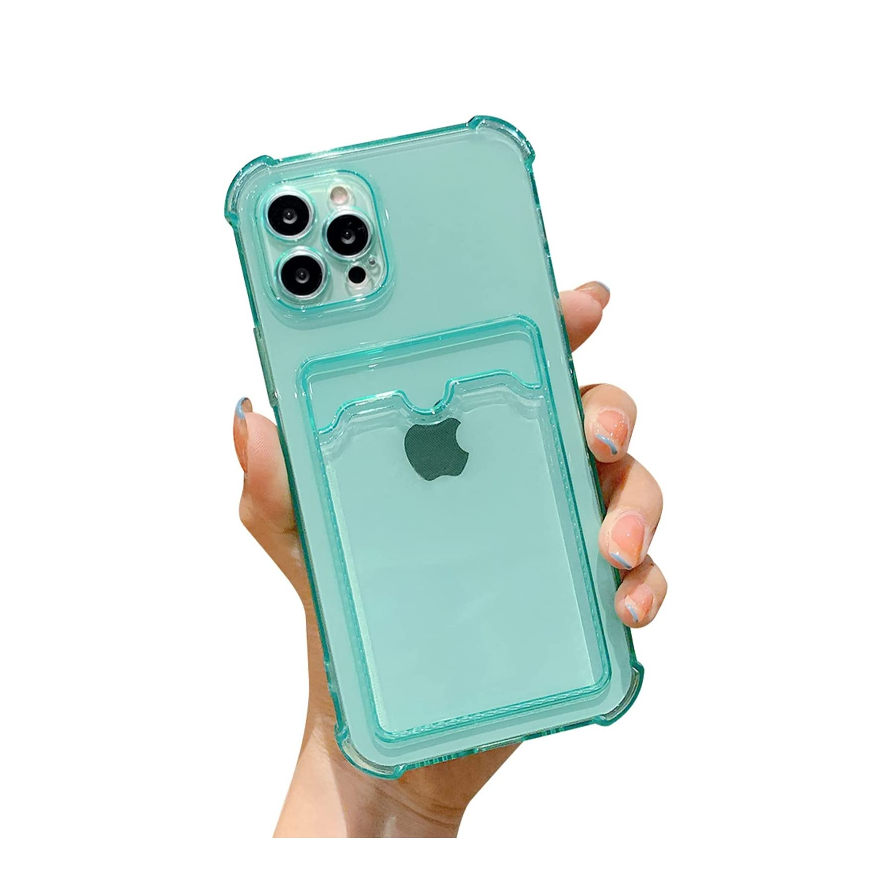 Image of iPhone 12 Pro Gummi Case Hülle mit Kartenfach + Air Cushion Fallschutz - Grün / Transparent bei Apfelkiste.ch