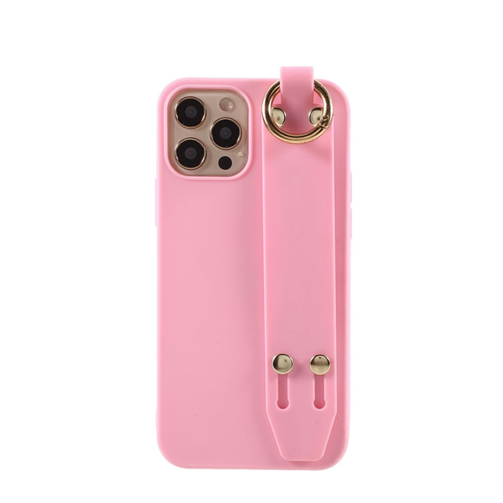 Image of iPhone 12 / iPhone 12 Pro Gummi Hülle mit Handschlaufe - Pink bei Apfelkiste.ch