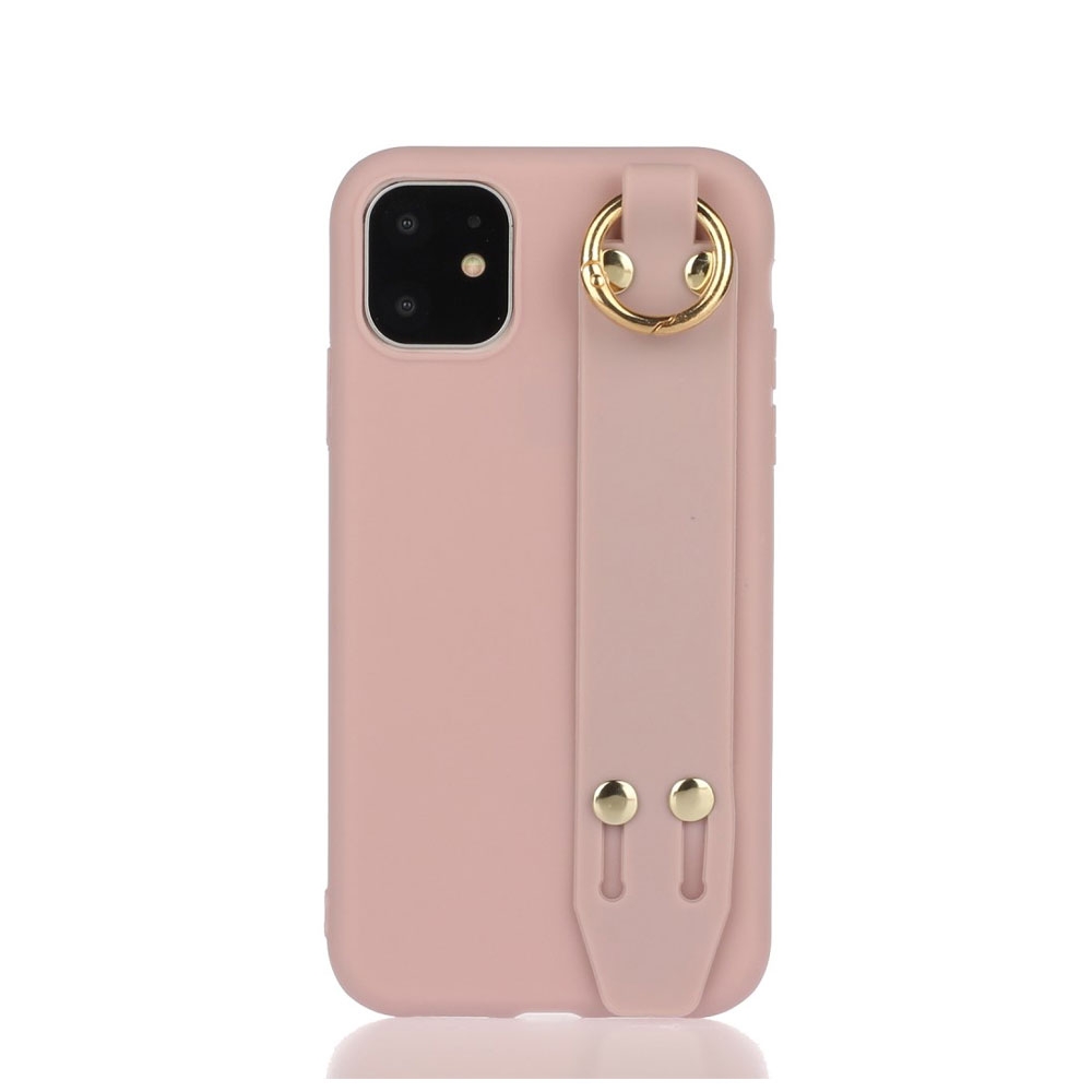 iPhone 12 / iPhone 12 Pro Gummi Hülle mit Handschlaufe - Rosa