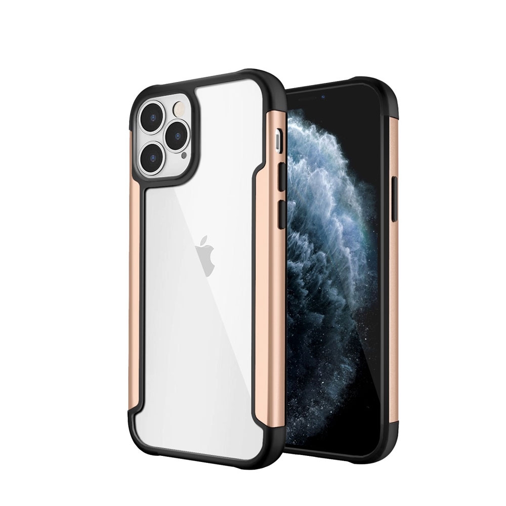 Image of iPhone 12 / iPhone 12 Pro Hybrid Bumper Hülle mit Acryl Rückseite - Gold / Transparent bei Apfelkiste.ch