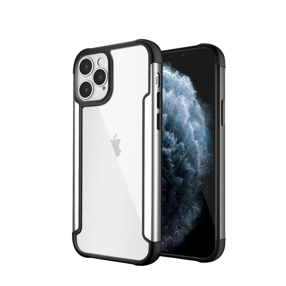 Image of iPhone 12 / iPhone 12 Pro Hybrid Bumper Hülle mit Acryl Rückseite - Silber / Transparent bei Apfelkiste.ch