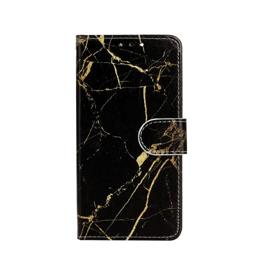 Image of iPhone 12 / iPhone 12 Pro Leder Tasche Flip Cover Marmor Marble - Schwarz / Gold bei Apfelkiste.ch