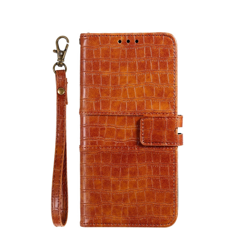 Image of iPhone 12 / iPhone 12 Pro Leder Tasche im Kroko Look mit Kartenfach + Magnetverschluss - Braun bei Apfelkiste.ch