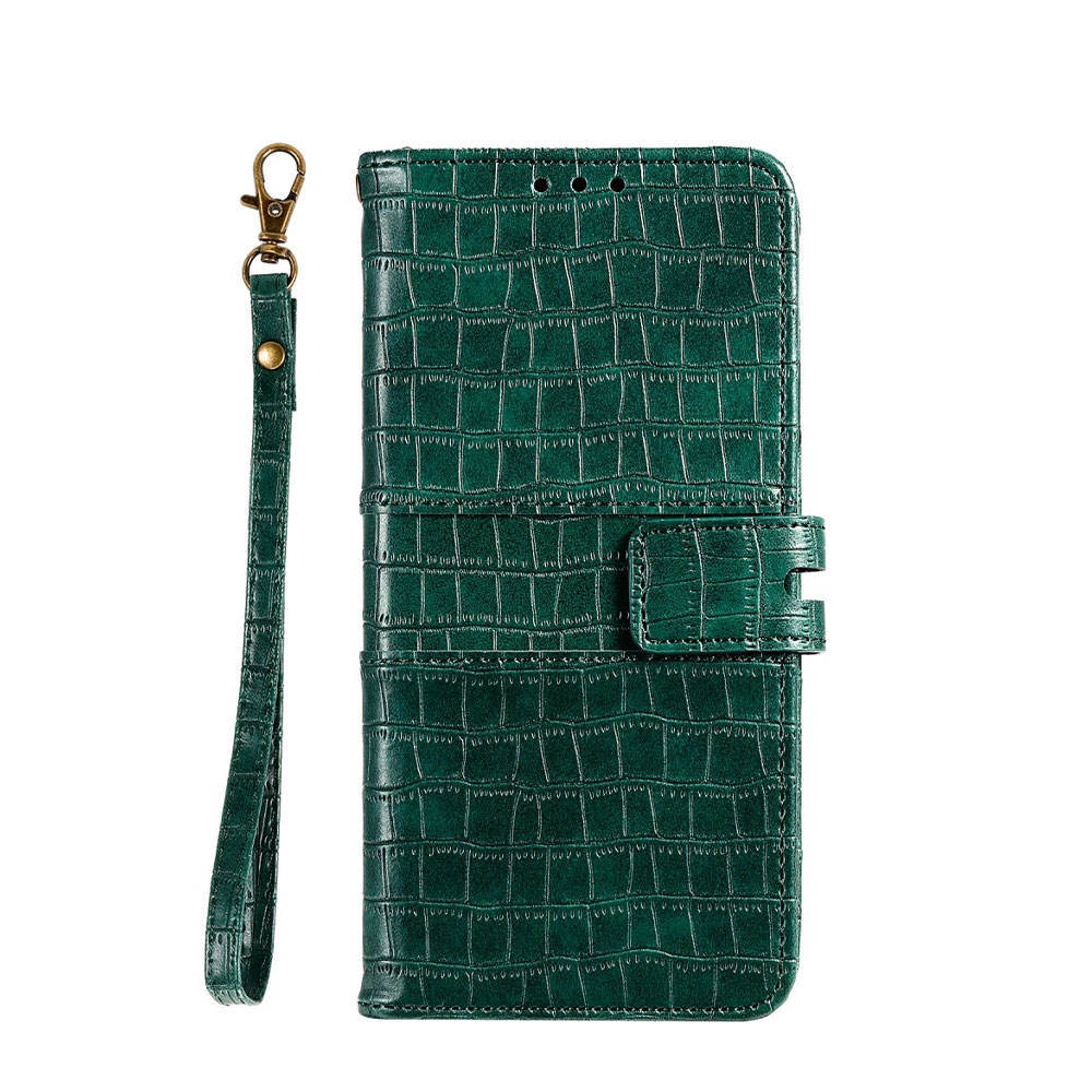 Image of iPhone 12 / iPhone 12 Pro Leder Tasche im Kroko Look mit Kartenfach + Magnetverschluss - Grün bei Apfelkiste.ch