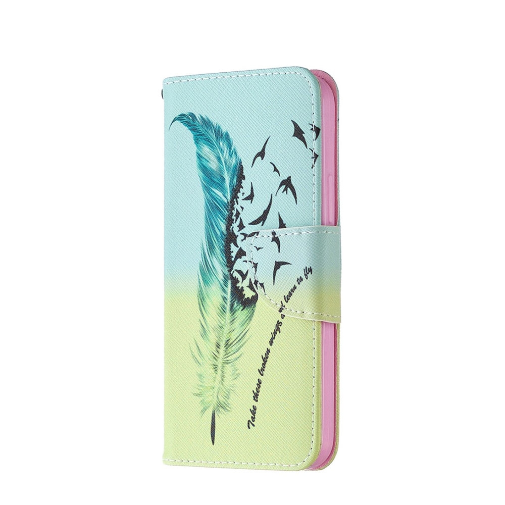 Image of iPhone 12 / iPhone 12 Pro Leder Tasche mit Kartenfächern - Schwalbenfedern bei Apfelkiste.ch