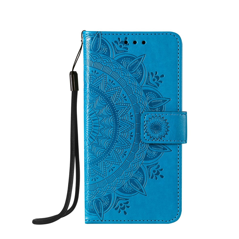 Image of iPhone 12 / iPhone 12 Pro Leder Tasche Wallet - Mandala Flowers - Blau bei Apfelkiste.ch