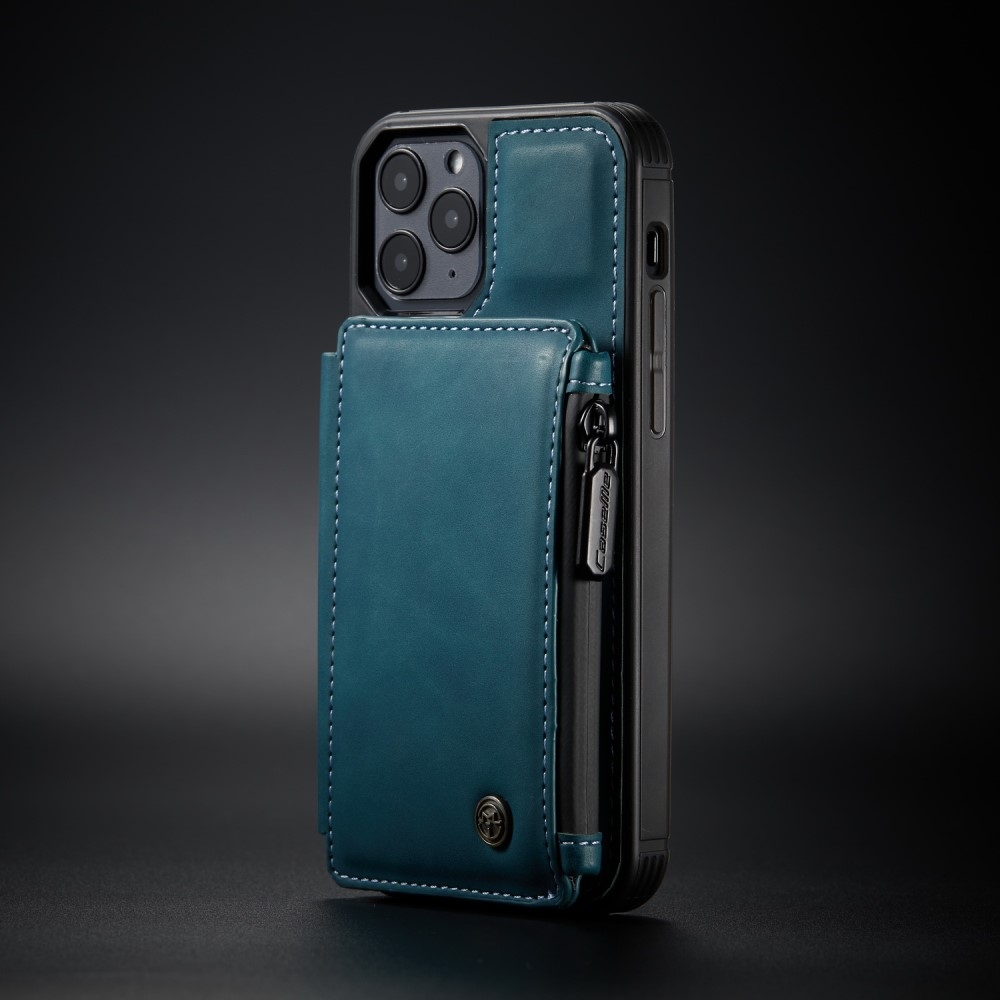 Image of Caseme - iPhone 12 Pro Max Leder Schutzhülle mit Münzbeutel + 3 Kartenfächern - Blau / Grün bei Apfelkiste.ch