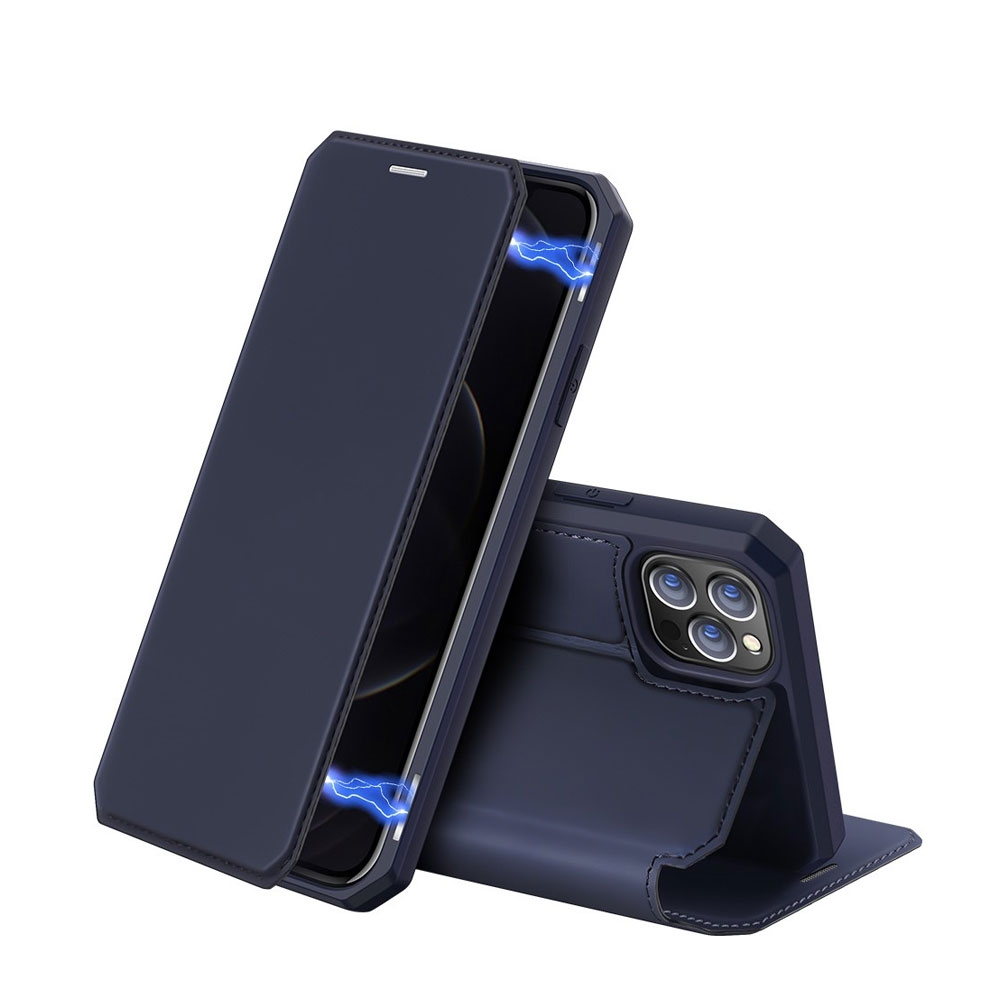 Image of Dux Ducis - iPhone 12 Pro Max Magnet Flip Wallet Cover Leder Tasche - Dunkelblau bei Apfelkiste.ch